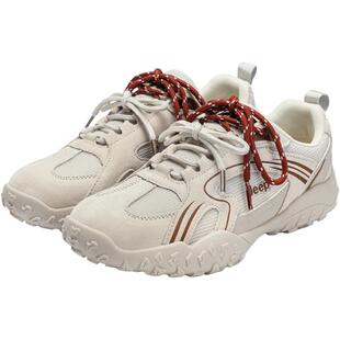 Jeep百搭复古德训鞋女网面透气运动鞋女2026春夏轻便软底徒步鞋女