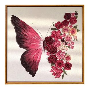 手工玫瑰蝴蝶肌理画diy材料全套高级感数字油画填色装饰画石英砂