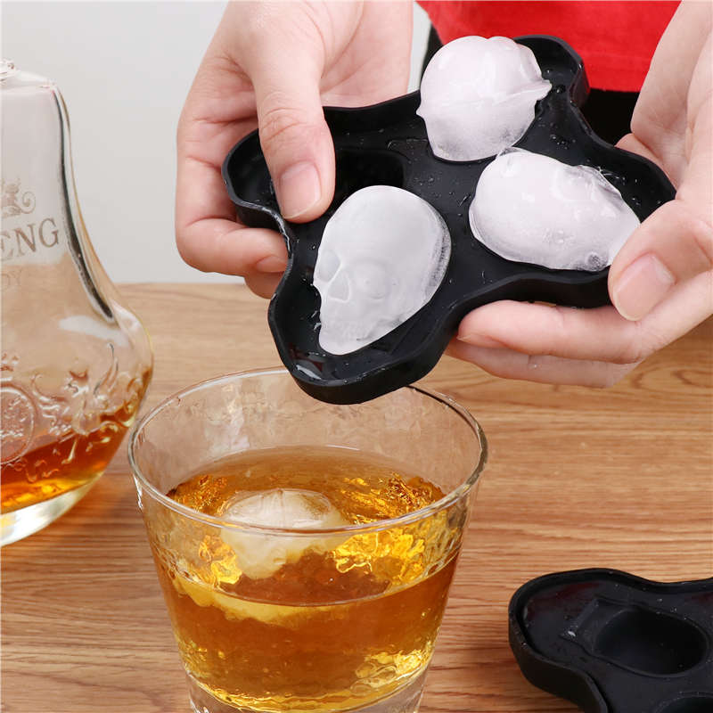 个性创意骷髅头冰格搞怪硅胶制冰模具家用冰块盒酒吧做冰块的工具