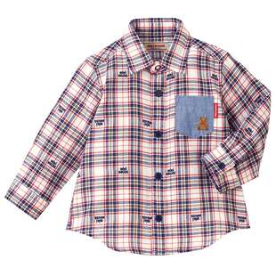 MIKIHOUSE衬衫宝宝上衣儿童外套时尚格子款复古小熊柔软春秋童装