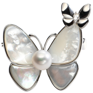 南珠宫离火 日常百搭 珠贝淡水珍珠蝴蝶胸针 C-Z004HD-Y[年货节]