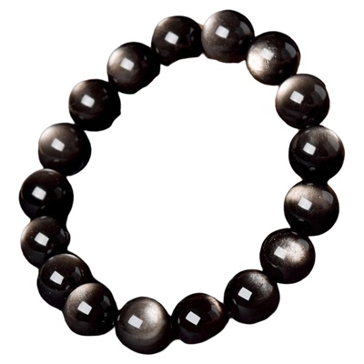 东海世家银曜石手链女猫眼黑曜石