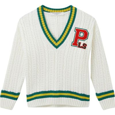 【折扣】Philosophy 女童绞花混纺白色毛衣