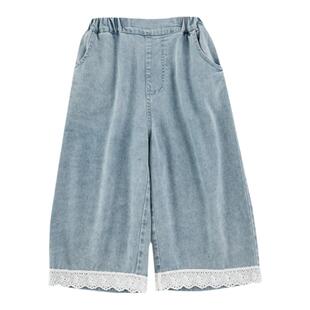 幼悠女童花边牛仔长裤2025夏季儿童清新俏丽亲肤透气宽松阔腿裤潮