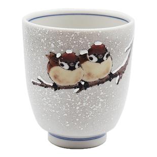 日本进口九谷烧作家款中村陶志人手绘雪雀陶瓷手工茶杯茶具礼盒装