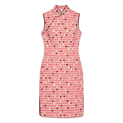 粉色几何甜酷出街短款旗袍