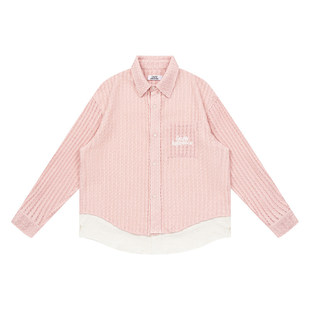 卓沅 董思成 EMPTY REFERENCE 原创粉色假两件针织衬衫长袖衬衣