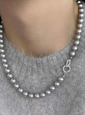 真多麻灰仿珍珠项链女2024新款爆款锁骨链轻奢小众设计高级感颈链