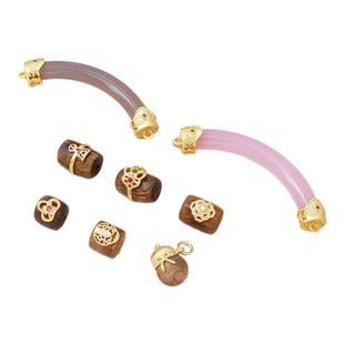 天然沉香直筒桶珠沙金烟灰粉玉髓玛瑙弯管半镯子手工DIY首饰配件