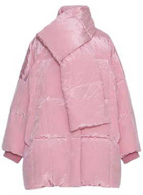 AUM噢姆粉色围脖式斗篷白鹅绒中长款女式羽绒服