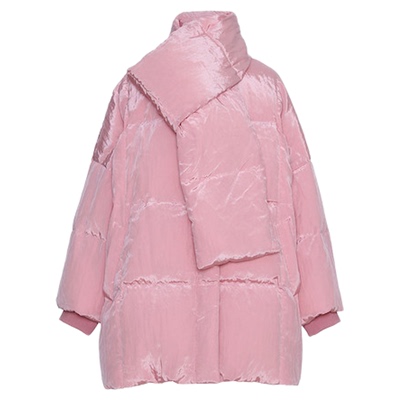 AUM噢姆冬季粉色围脖式斗篷白鹅绒中长款女式羽绒服