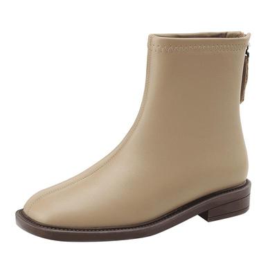 达芙妮平底小短靴加绒软皮马丁靴