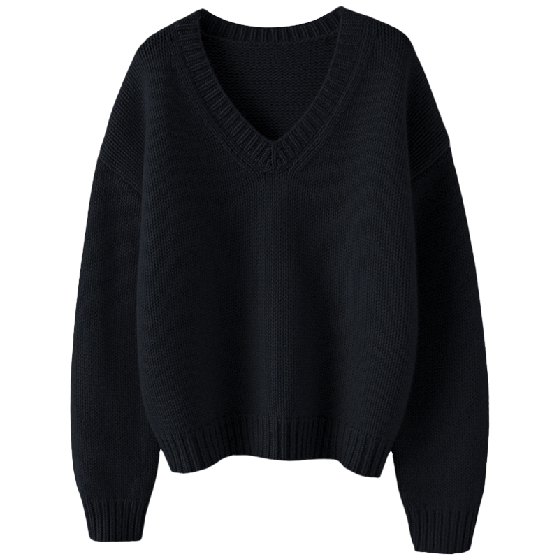 文艺空灵~重磅加厚粗棒针V领山羊绒衫女纯羊绒毛衣针织衫宽松秋冬