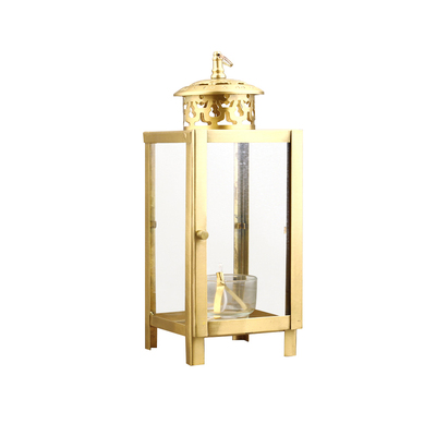 质感黄铜四角油灯防风玻璃罩