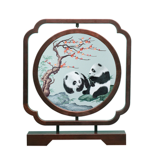 苏绣摆件乔迁手工双面熊猫刺绣摆台送礼中式工艺品外国高端礼品