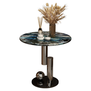 意式轻奢高级感圆形奢石沙发边几极简设计师款现代简约大理石角几