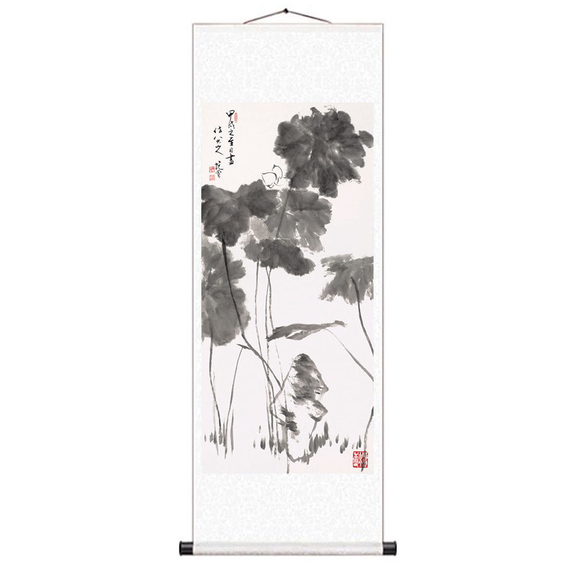 手绘荷塘清趣高雅客厅背景墙国画