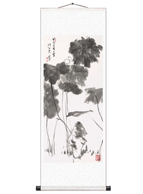 手绘荷塘清趣高雅客厅背景墙国画
