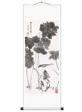 手绘荷塘清趣高雅客厅背景墙国画