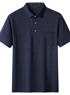 肥佬休闲格子短袖polo衫男大码