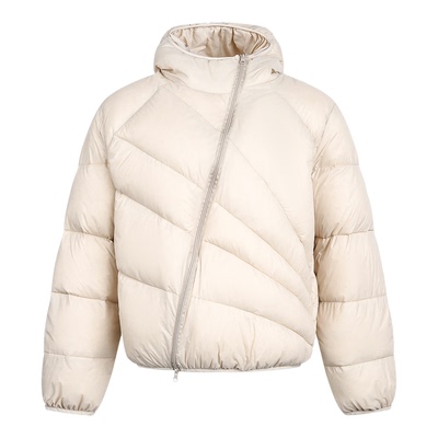 小众排骨斜拉链90绒连帽羽绒服男