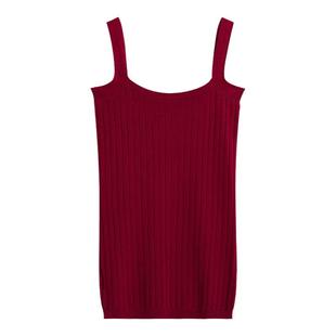 弥古红色针织挂脖吊带背心女春秋内搭美背打底衫短款修身削肩上衣