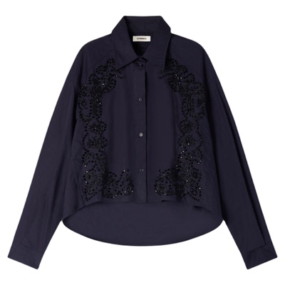 SANDRO仿钻饰点缀弧形下摆衬衫