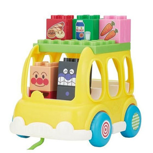 现货包邮日本原装面包超人儿童宝宝可爱大颗粒穿插可牵引积木车