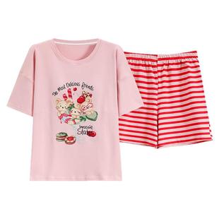 带胸垫睡衣女款夏季纯棉短袖短裤可爱卡通少女生网红风家居服套装