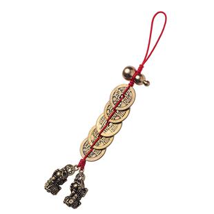 纯黄铜五帝钱貔貅挂件葫芦串平安室内物件镇宅门对门挂铜钱摆件