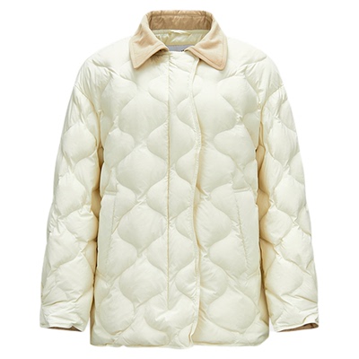 森马灯芯绒翻领轻薄中长羽绒服女