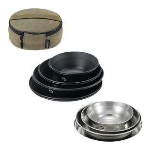 柯曼户外304不锈钢餐碟碗盘汤盆4/8套装露营黑化餐具便携防摔餐碗