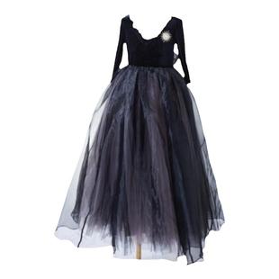 童装儿童礼服黑色金丝绒晚礼服生日红毯演出钢琴演出高端走秀宝宝