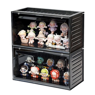 带灯感应盲盒收纳展示架集装箱泡泡玛特手办盒防尘罩公仔模型柜子