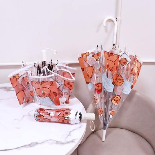 厂家批发手动透明雨伞21直杆巴拉卡寸自动伞皮自动伞三折折叠伞