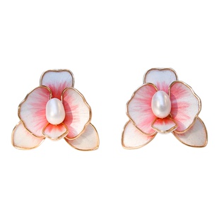 繁花入梦 纯手工非遗绒花掐丝耳钉粉色蝴蝶兰925银针珍珠女耳环