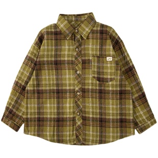 PP星球童装男童衬衣春秋冬新款复古时髦宽松休闲立领衬衫外套