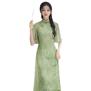 年轻款复古国风奥黛旗袍2025年新款日常可穿新中式素雅连衣裙茶服