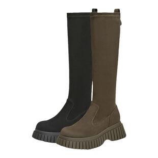 Tata他她厚底显瘦长筒靴女靴子气质瘦瘦靴弹力靴冬奥莱CAC02DG4