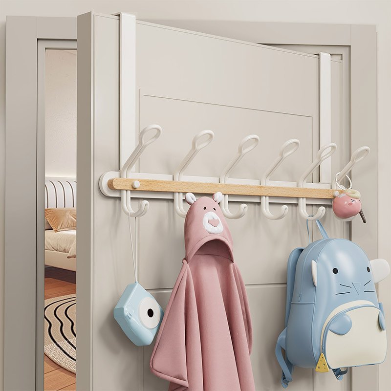 奶油原木风门后挂钩免打孔挂衣钩门置物架挂挂勾门上门卧室款厚