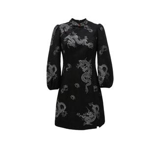 tq区绫致VeroModa连衣裙秋冬肌理感七分袖收腰短裙中国风