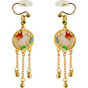 无耳洞国风鱼戏莲叶间流苏蚊香盘耳夹新中式古法耳钩耳环女耳饰