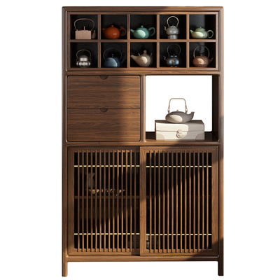 新中式博古架乌金木展示柜矮柜茶室边柜多宝阁置物架实木茶叶角柜