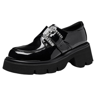 色非厚底乐福鞋女款2026新款春季英伦风时尚单鞋一脚蹬百搭小皮鞋