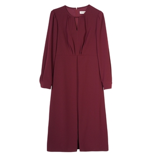 米思阳2026春季新款气质优雅女人味红色连衣裙镂空V领超显瘦裙子