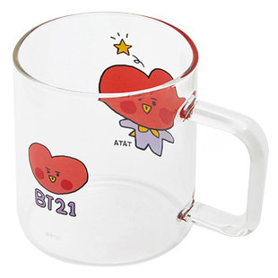 BT21防弹少年团透明玻璃马克杯耐热卡通咖啡杯奶茶水杯子硅胶杯垫