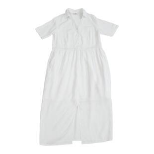 远家玫瑰纤维自带香味翻领连衣裙白色提花开衩直筒袍子LL1977限量