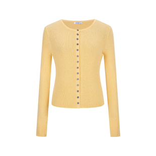 MosesQueen魔西女王黄色针织开衫女春秋外搭修身显瘦长袖外套上衣
