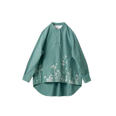 绿色立体刺绣罩衫日系衬衫早春
