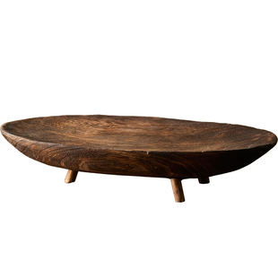 如是/复古侘寂风实木果盘水果托盘装饰手工做旧家居民宿摆件木盘